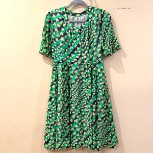 Green 1960s 1970s Pleat Waist Floral Day Dress
